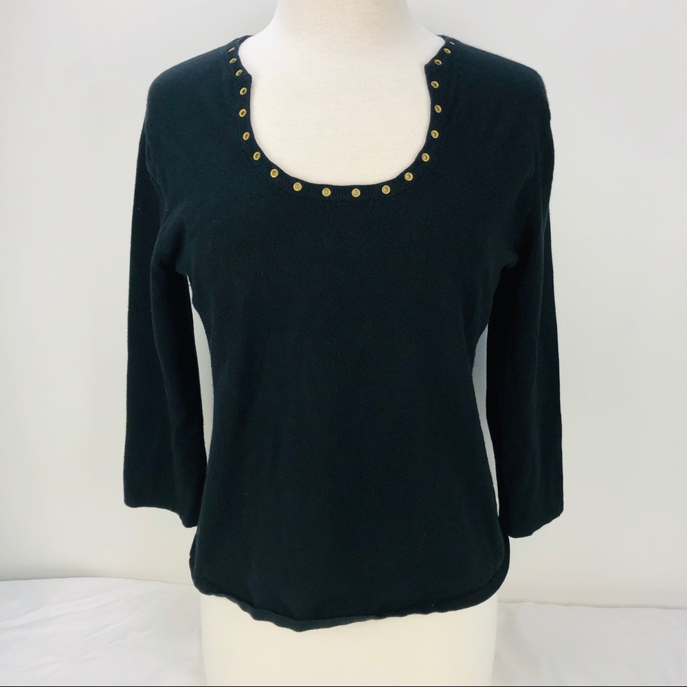 Cable and Gauge Black Scoop Neck Eyelet Sweater